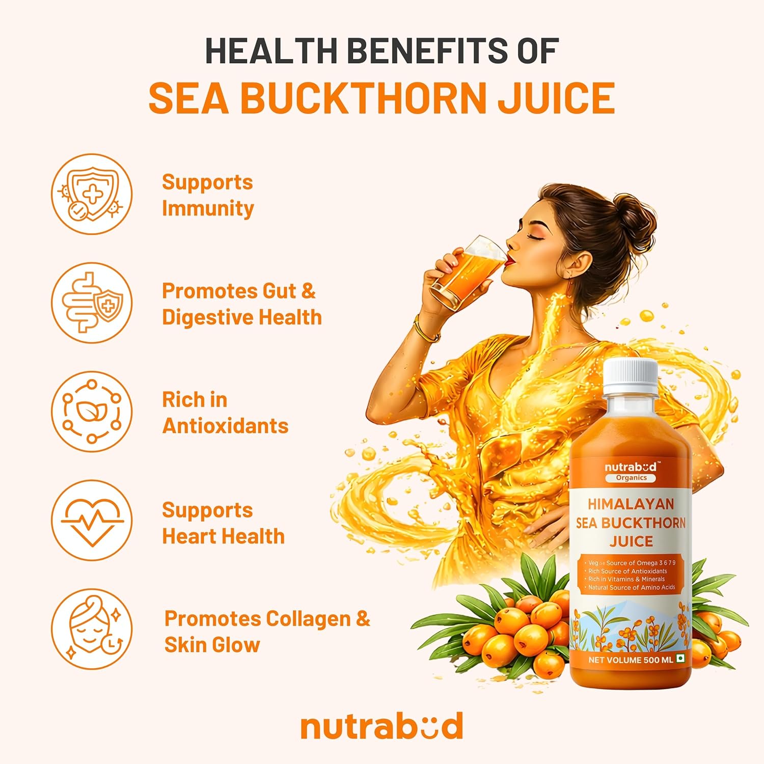 Nutrabud Organics Himalayan Sea Buckthorn Berry Juice - 500 ml