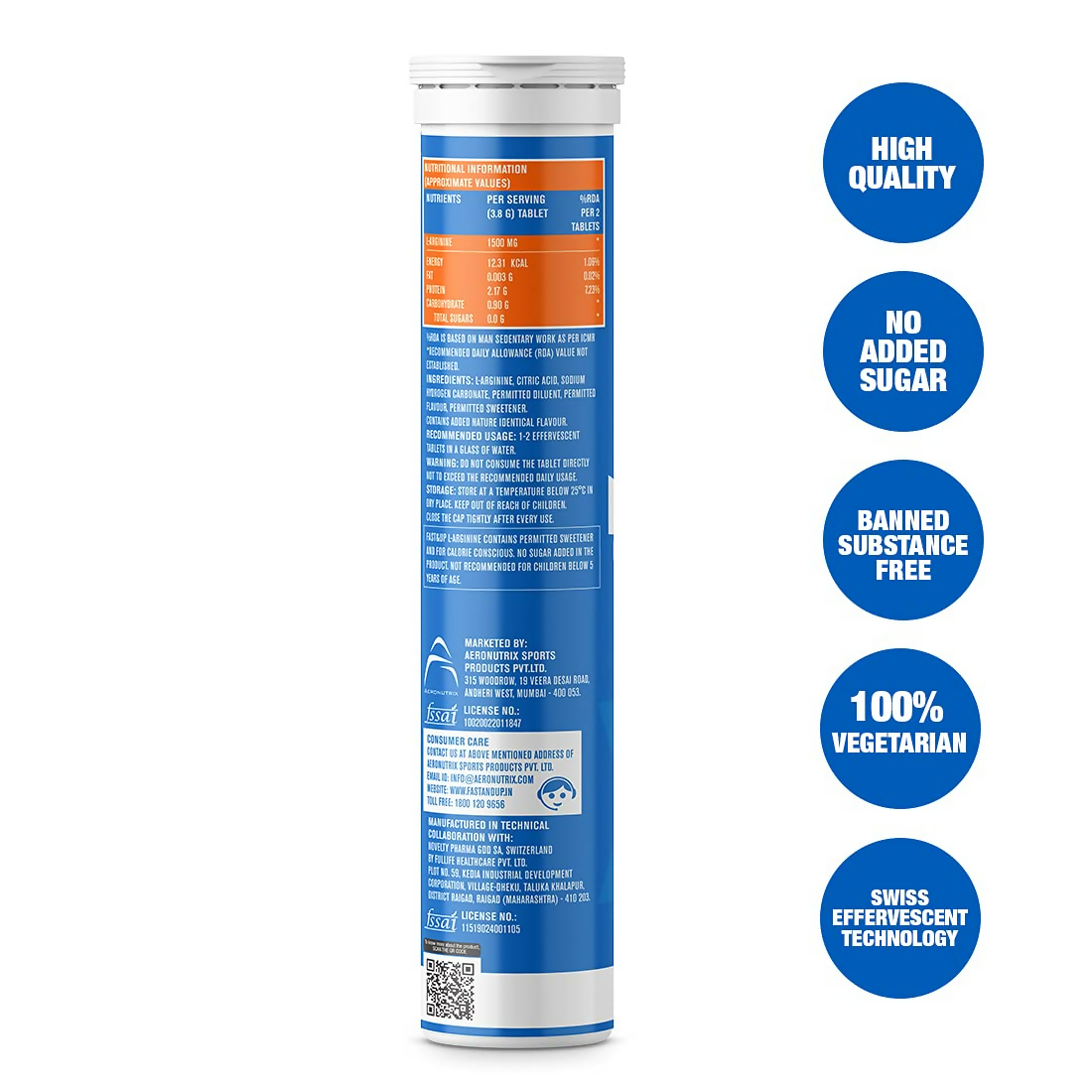 Fast&Up L-Arginine Essentials 1500 Mg & Vitalize Multivitamin Tablets - Orange Flavor