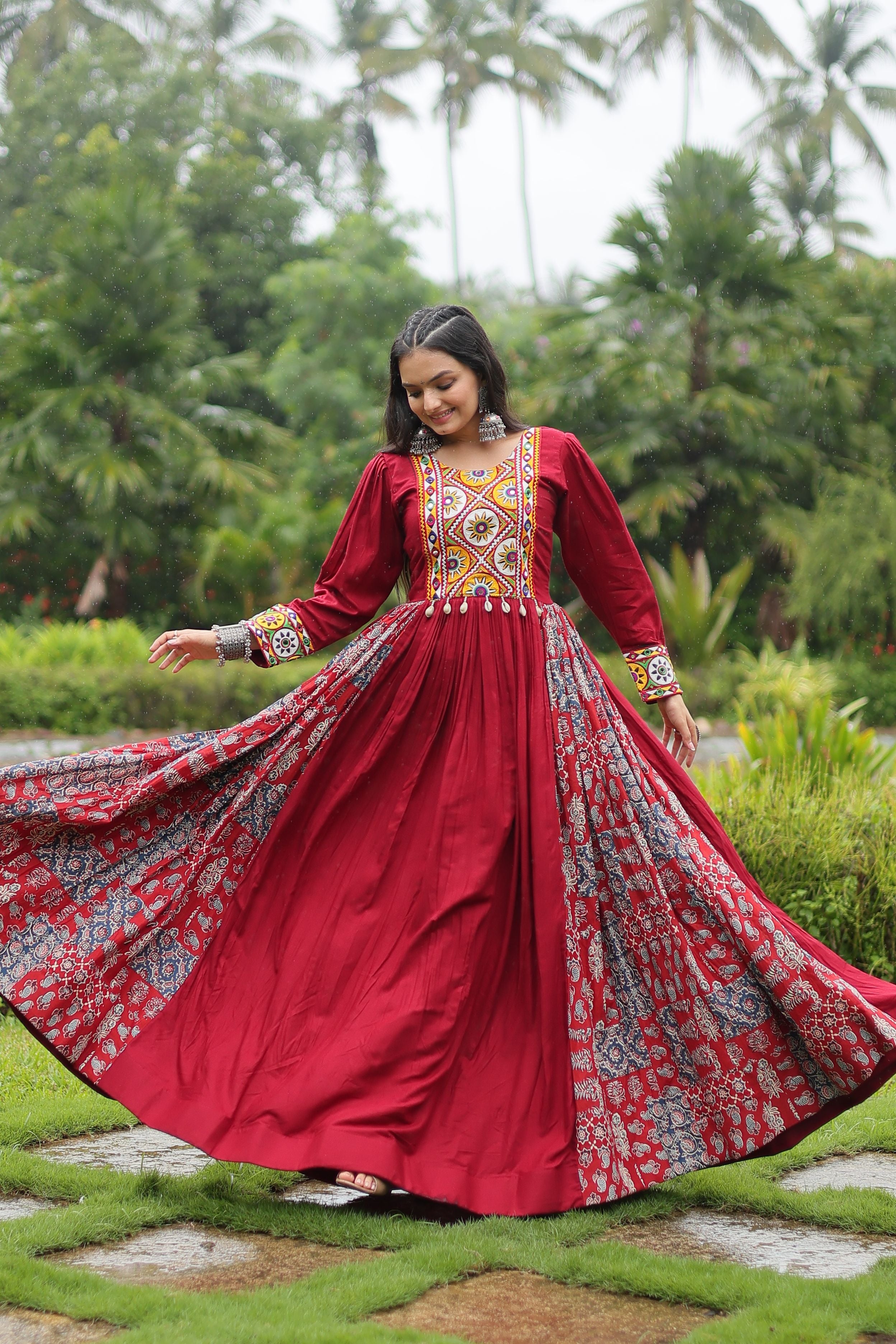 Aastha Maroon Cotton with Gown Kutchi Gamthi Work