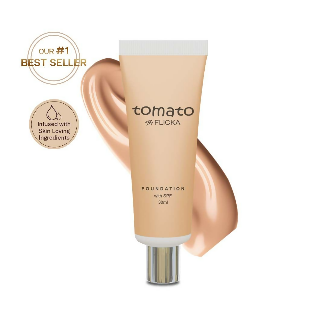 Flicka Cosmetics Tomato Liquid Foundation With Spf Long Lasting Lightweight All Skin Types - Caramel