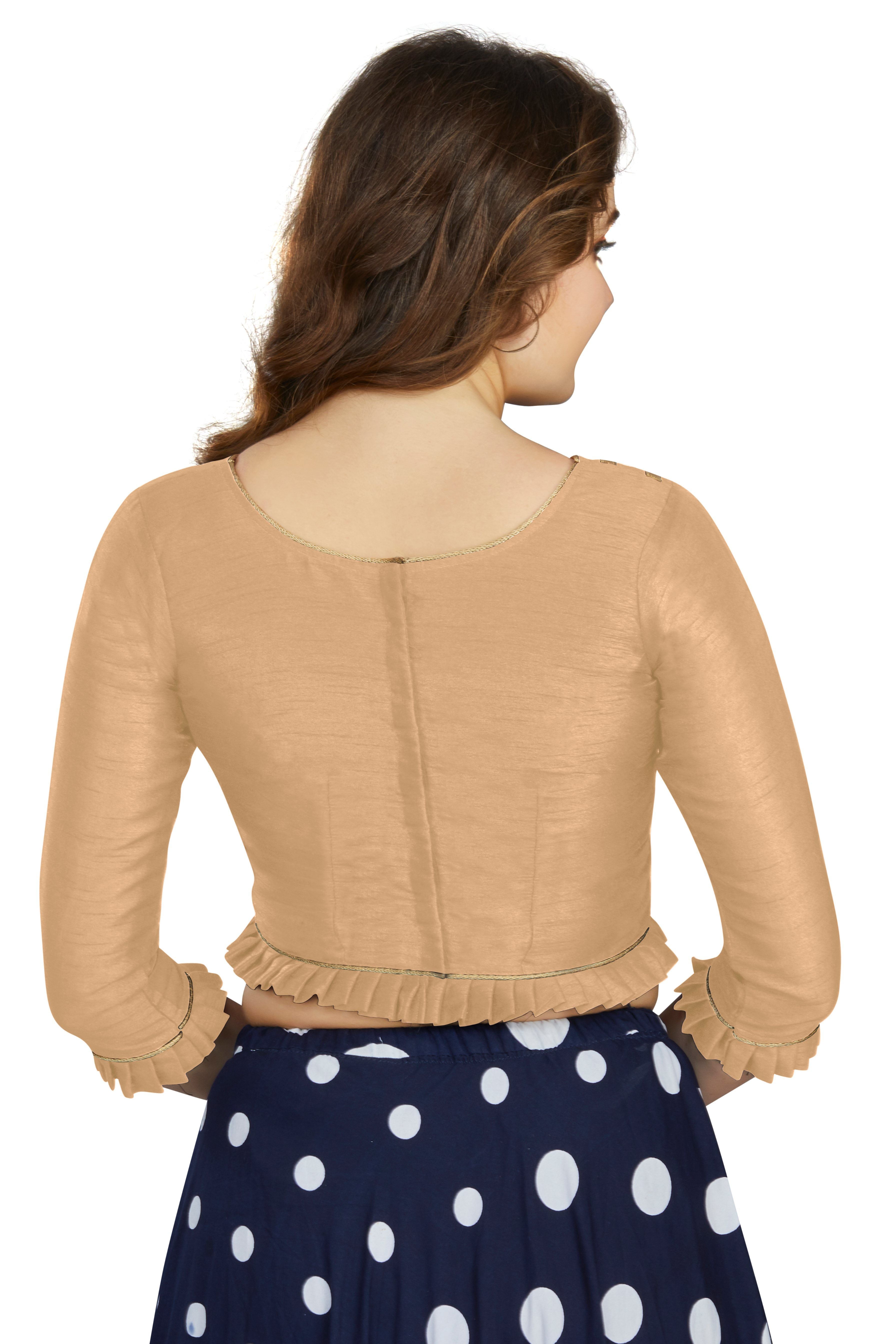 Aastha fashion Beige Art Slik Boat Neck Blouse Work Plain