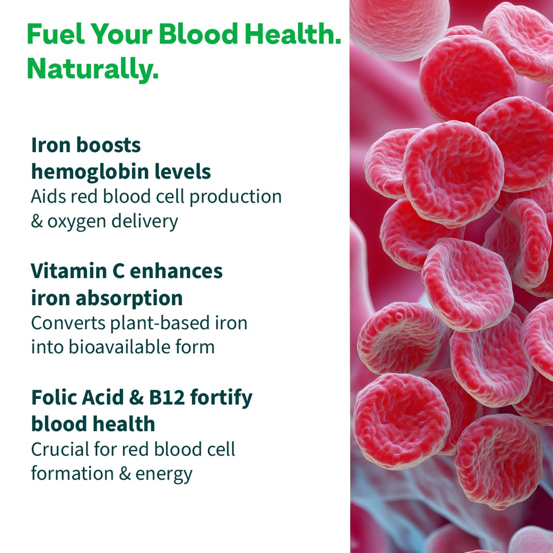 OZiva Iron Supplement with Folic Acid, Vitamin C & B12