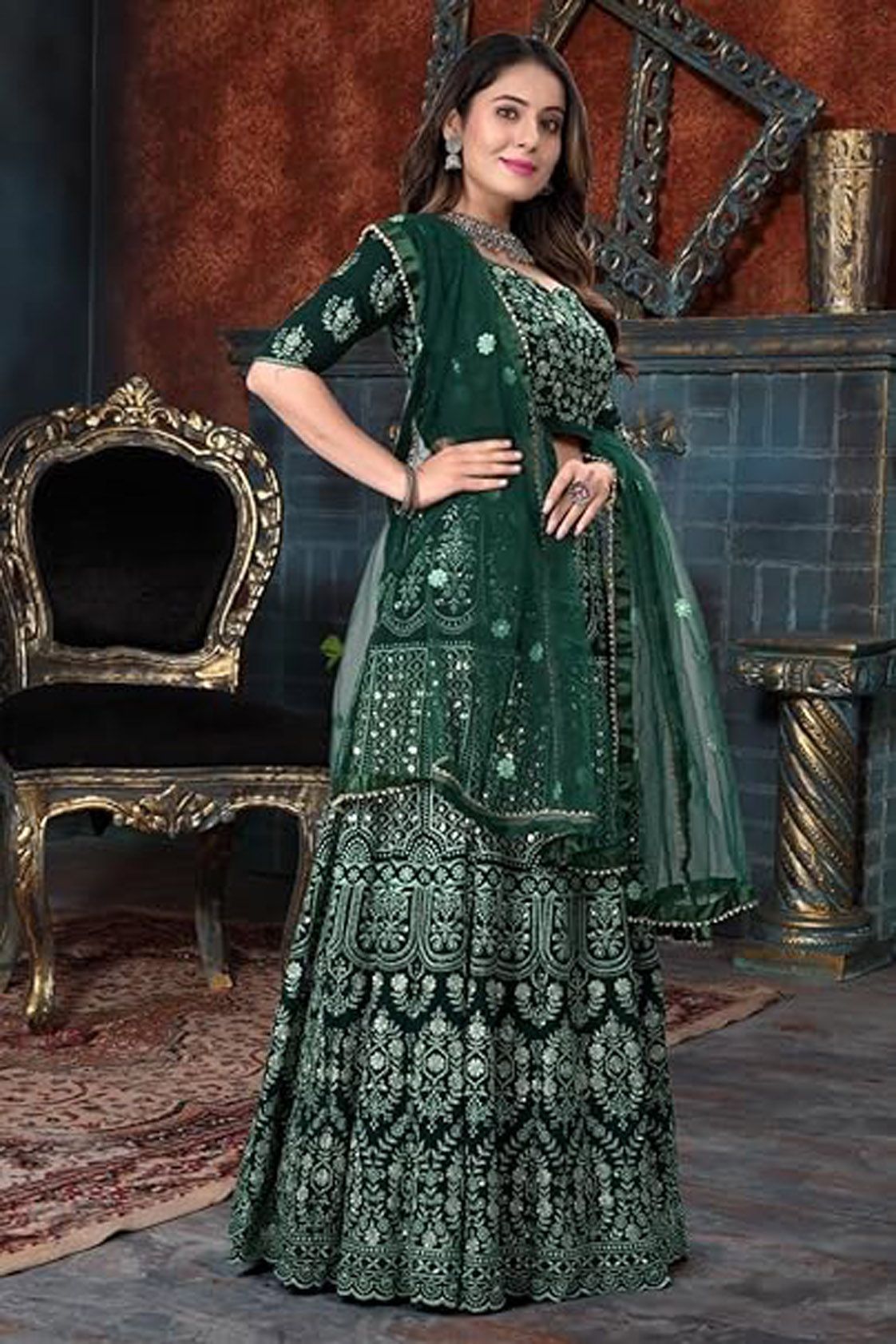 Aastha fashion off green Lehenga Choli with faux georgette blouse fabric