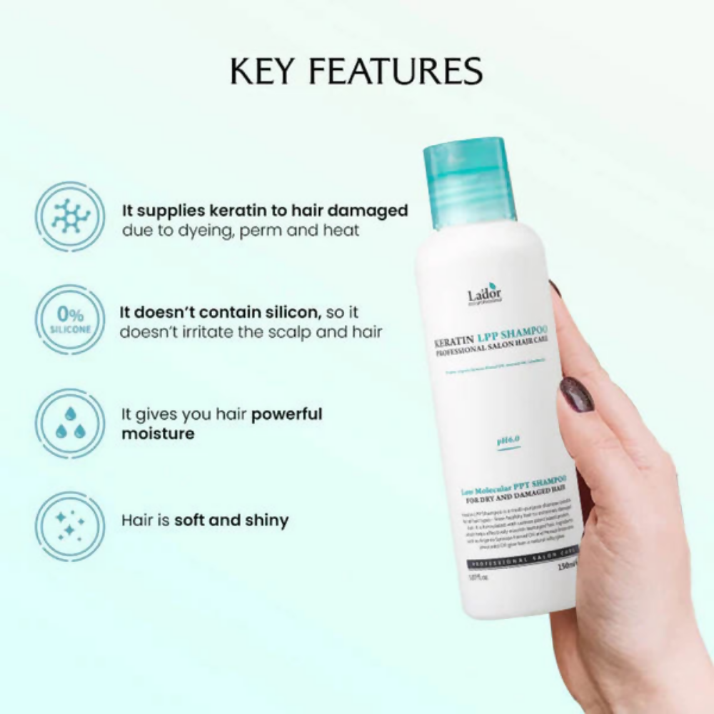 La'dor Keratin LPP Korean Shampoo - Sulfate-Free, Keratin-Safe Protein Shampoo for Frizz-Free Hair