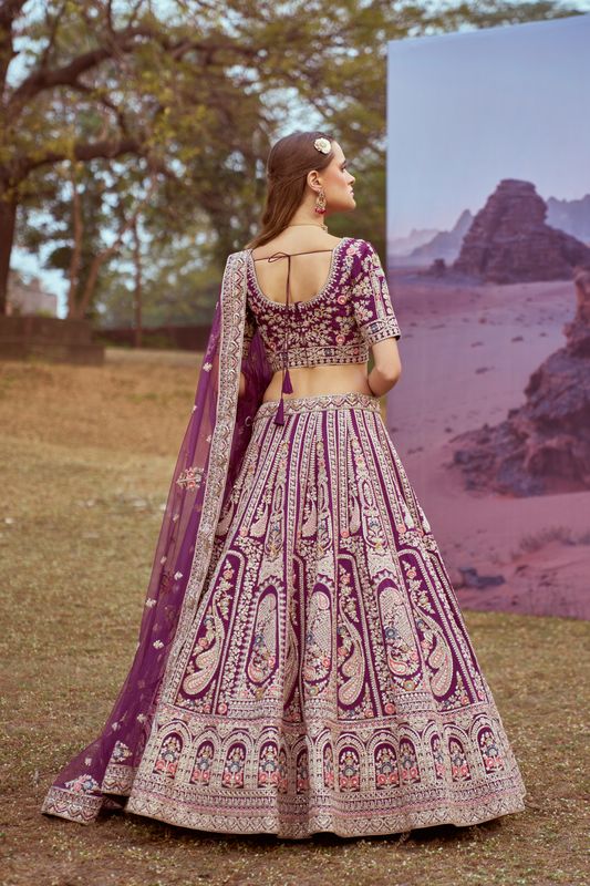 Aastha fashion Purple Organza lehanga blous Embroidery Work