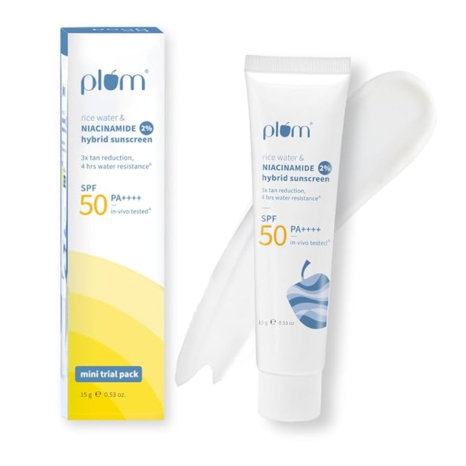Plum 2% Niacinamide Sunscreen SPF 50 PA+++ With Rice Water 4 Hrs Water Resistance