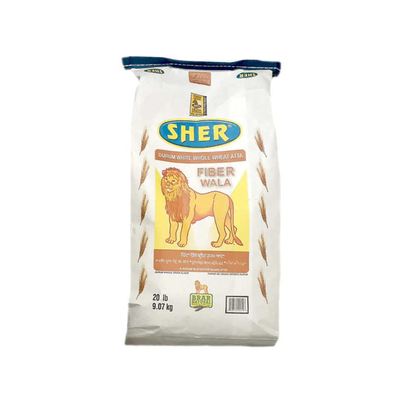 Sher Dhrum White Whole Wheat Atta (Fiber Wala) 20Lb