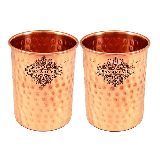 Pure Copper Drinkware Gift Set of Hammered Design 1 Bottle & 2 Glass With Gift Box