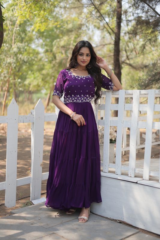 Aastha Purple Faux Blooming with Gown Embroidery Beads embroidery-work
