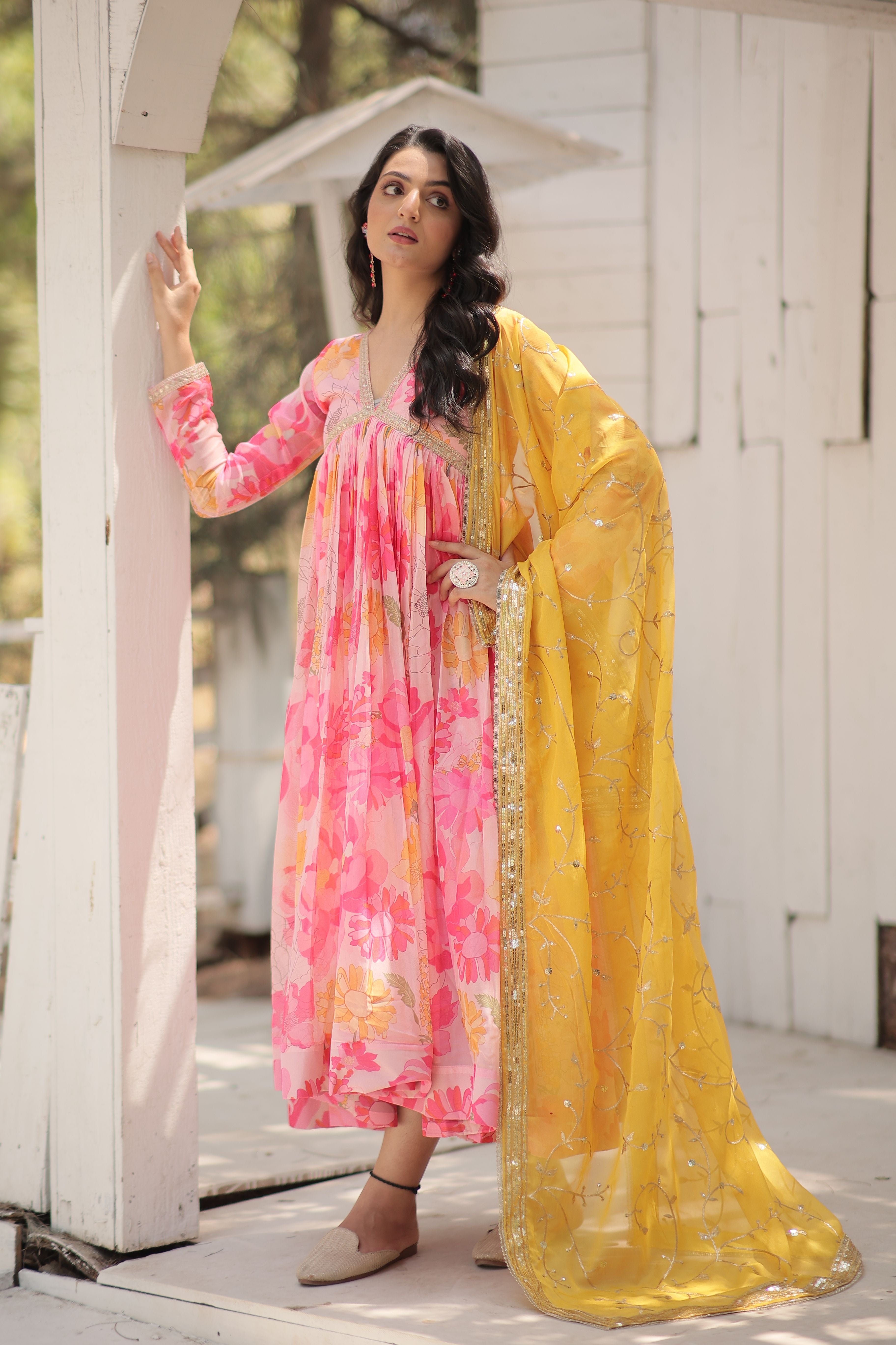 Aastha Pink with Gown Russian silk Digital Printed