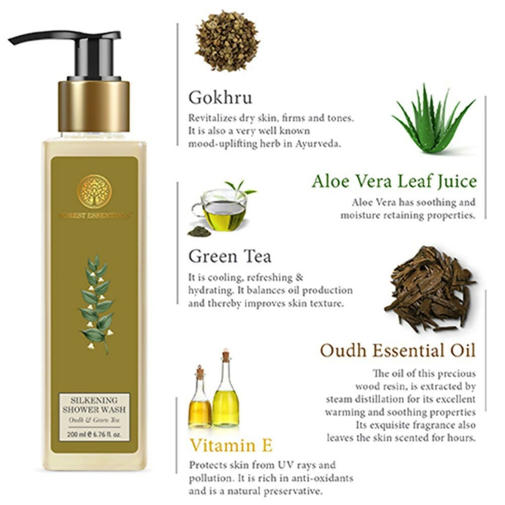 Forest Essentials Silkening Shower Wash Oudh & Green Tea