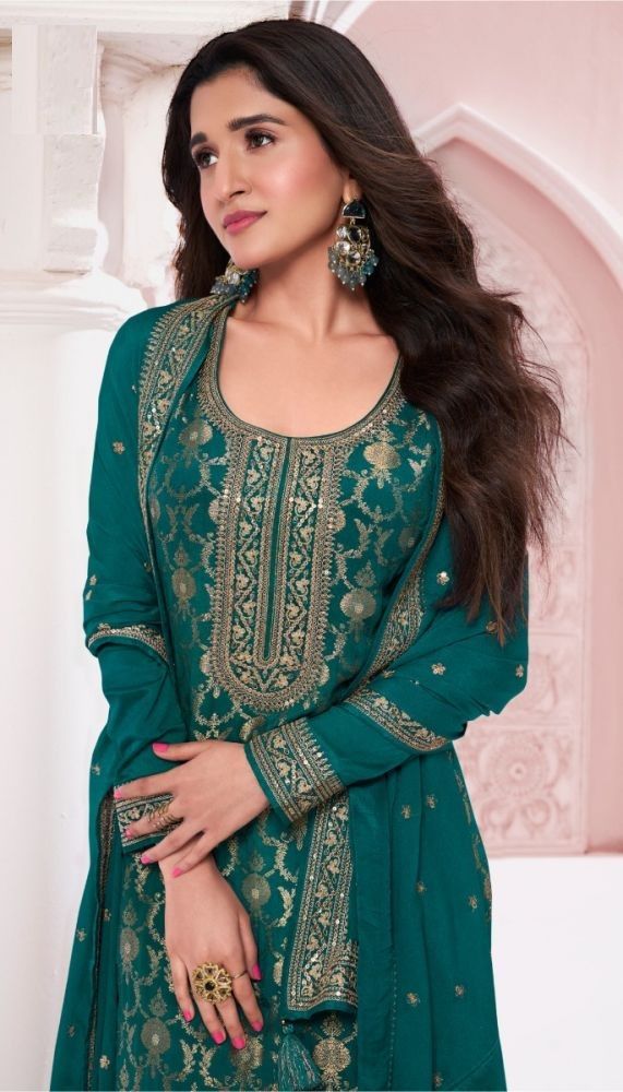 Aastha Aqua green Dupatta with Jacquard Viscose top fabric santoon Bottom fabric