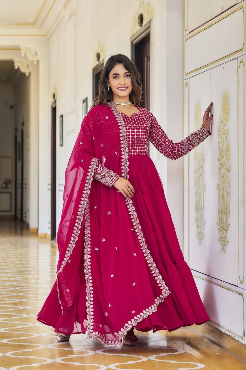 Aastha Magenta Fox Georgette with Micro Cotton Heavy 3mm sequence Embroidery Work