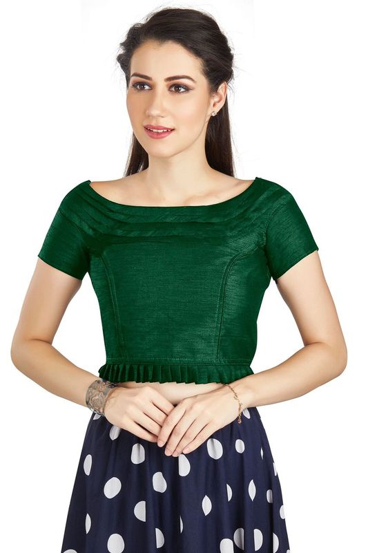 Aastha fashion green Art Sleek Pleated Neck Blouse Work Princece Blouse