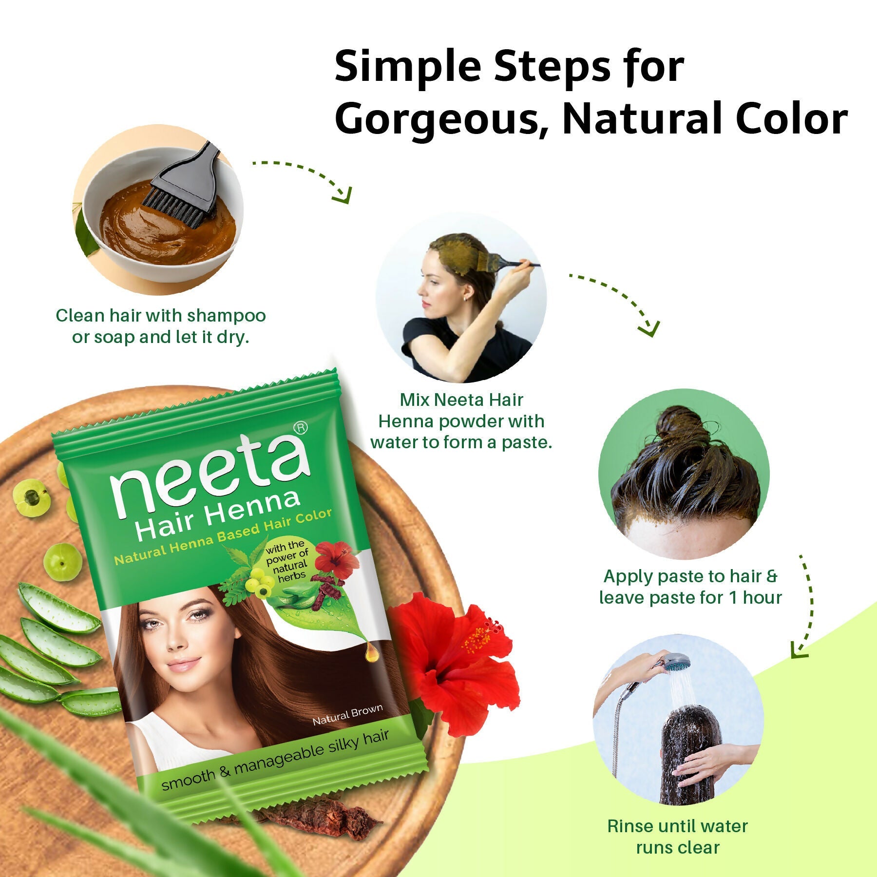 Neeta Henna Powder for Hair, Henna-Based Hair Color (Pack of 10) Natural Brown
