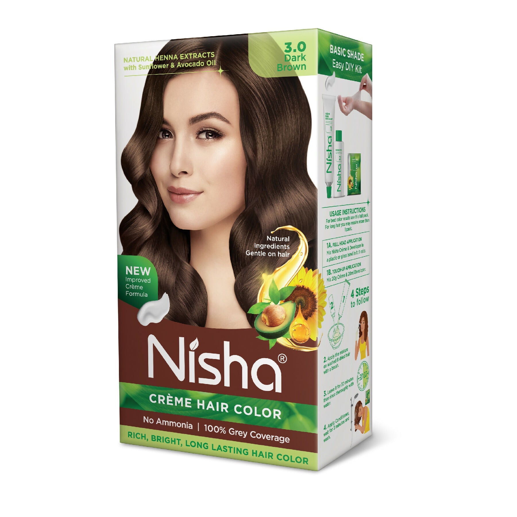 Nisha Creme Hair Color for Women & Men - Dark Brown