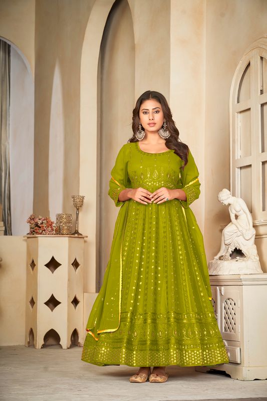 Aastha Light Green Dupatta with Net top fabric Georgette Crepe Bottom fabric