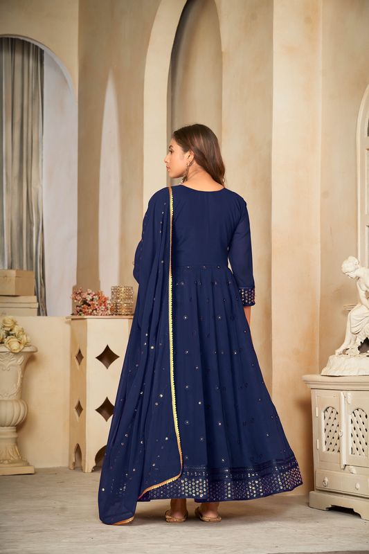 Aastha Blue Dupatta with Net top fabric Georgette Crepe Bottom fabric