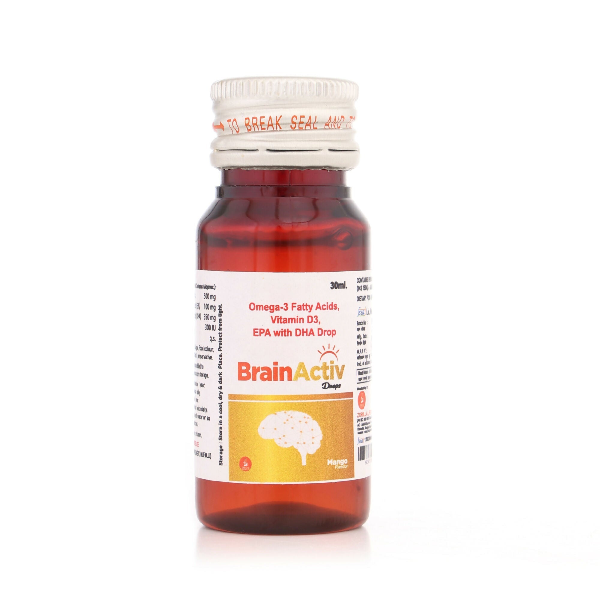 Zorilla Life Science BrainActiv Drop Omega-3 Fatty Acids, Vitamin D3, EPA with DHA
