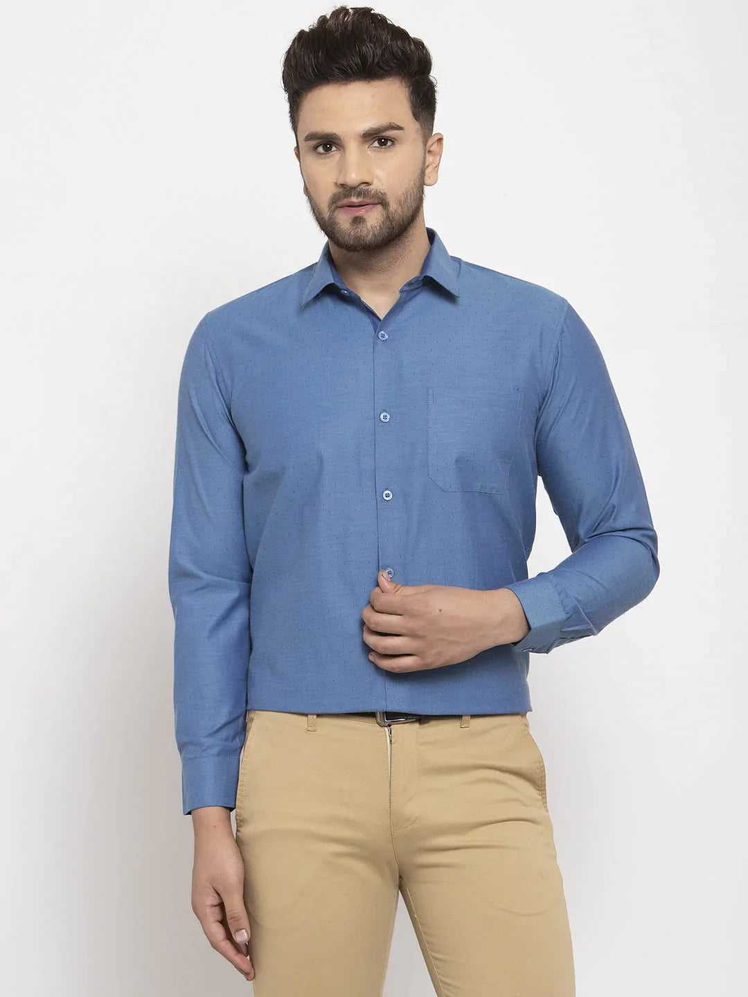Jainish Teal Men's Cotton Polka Dots Formal Shirt's ( SF 761Teal )