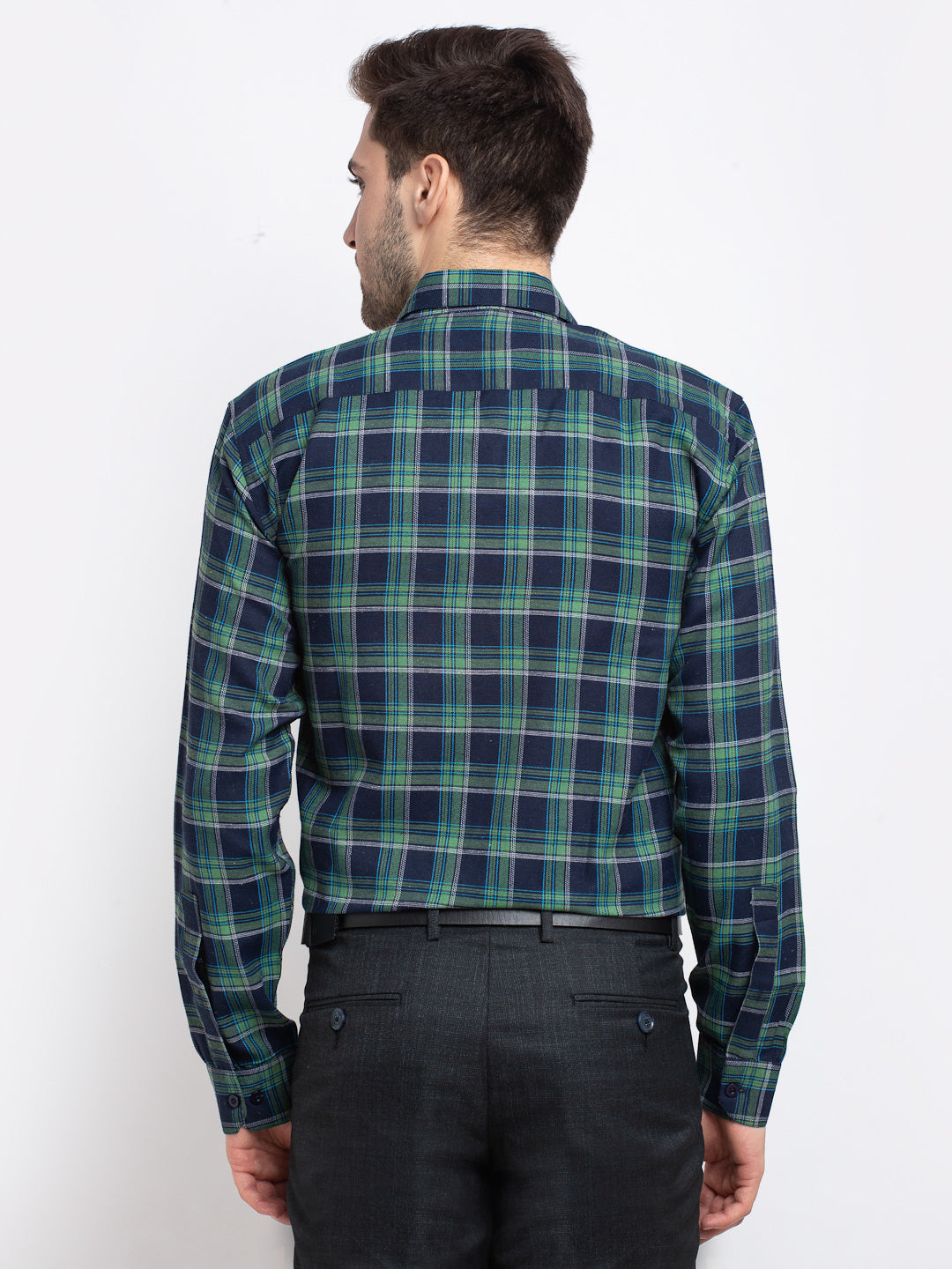 Indian Needle Green Men's Checked Cotton Formal Shirt