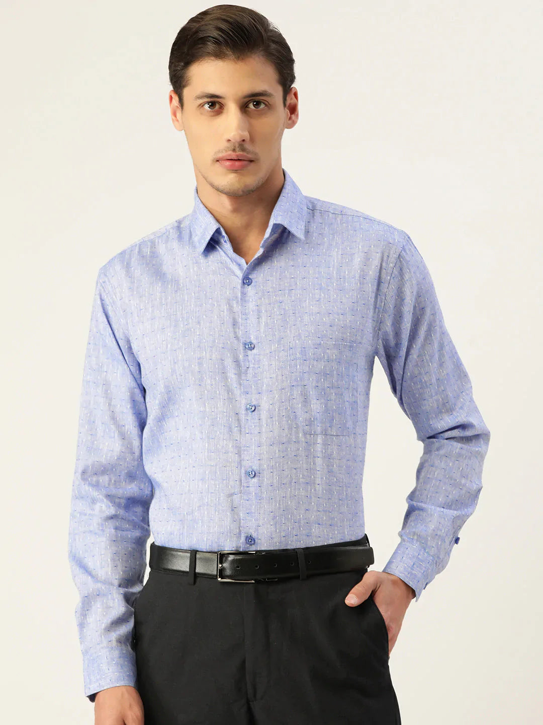 Jainish Men's Linen Cotton Polka Dots Formal Shirts ( SF 794Blue )