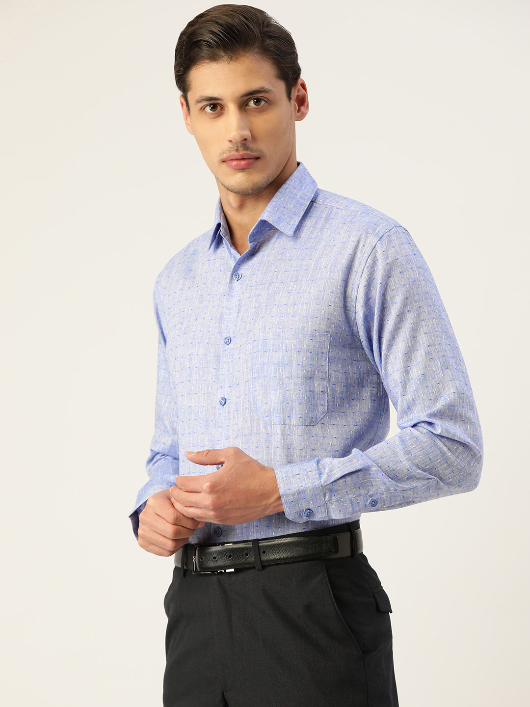 Indian Needle Men's Linen Cotton Polka Dots Formal Shirts