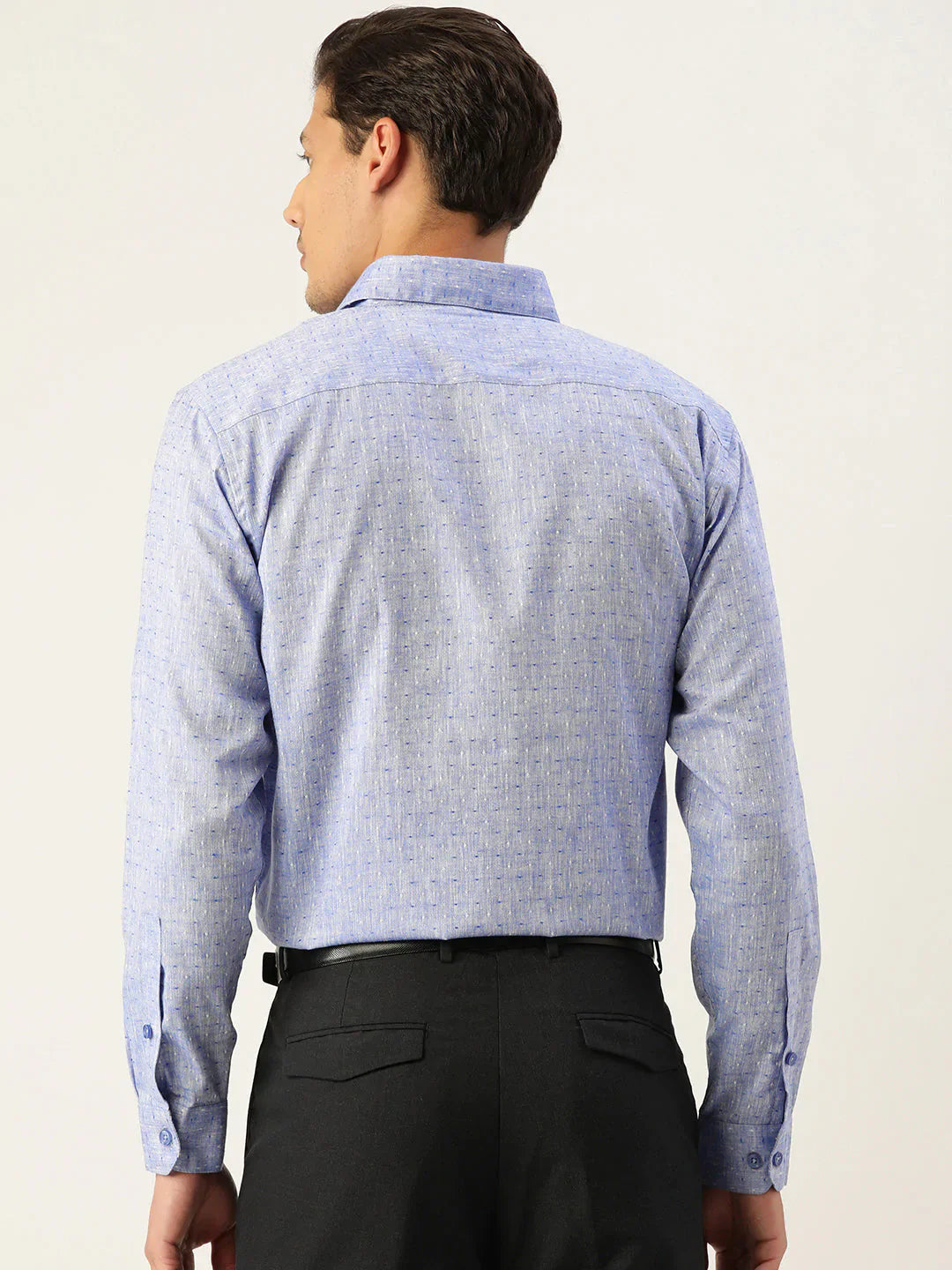 Jainish Men's Linen Cotton Polka Dots Formal Shirts ( SF 794Blue )