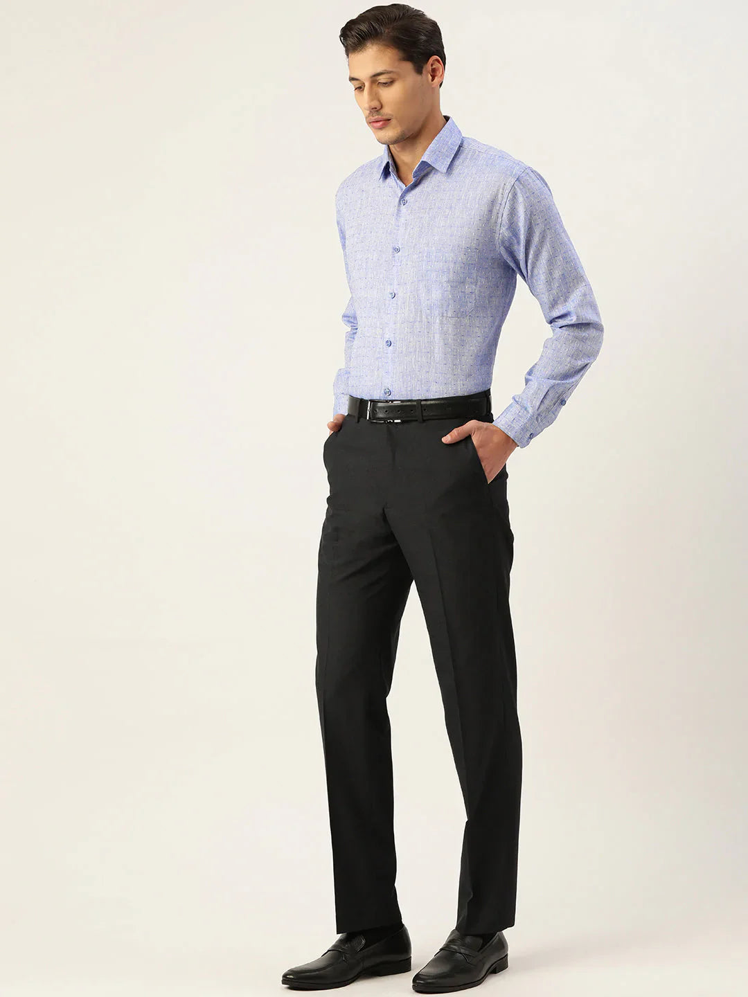 Jainish Men's Linen Cotton Polka Dots Formal Shirts ( SF 794Blue )