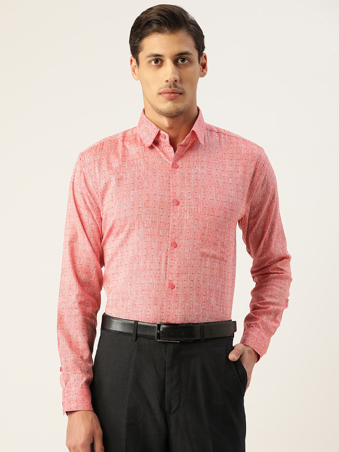 Indian Needle Men's Linen Cotton Polka Dots Formal Shirts