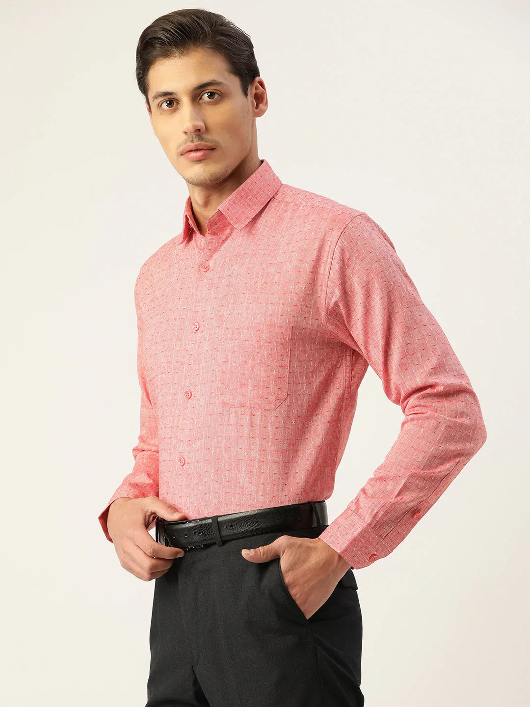 Jainish Men's Linen Cotton Polka Dots Formal Shirts ( SF 794Red )