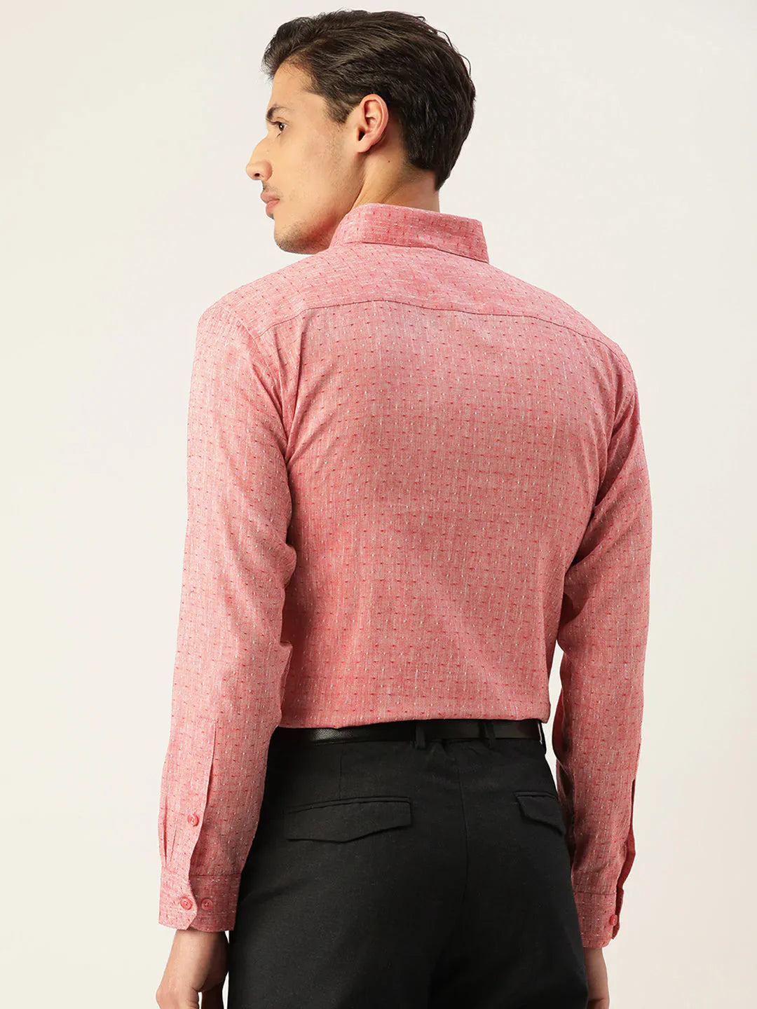 Jainish Men's Linen Cotton Polka Dots Formal Shirts ( SF 794Red )