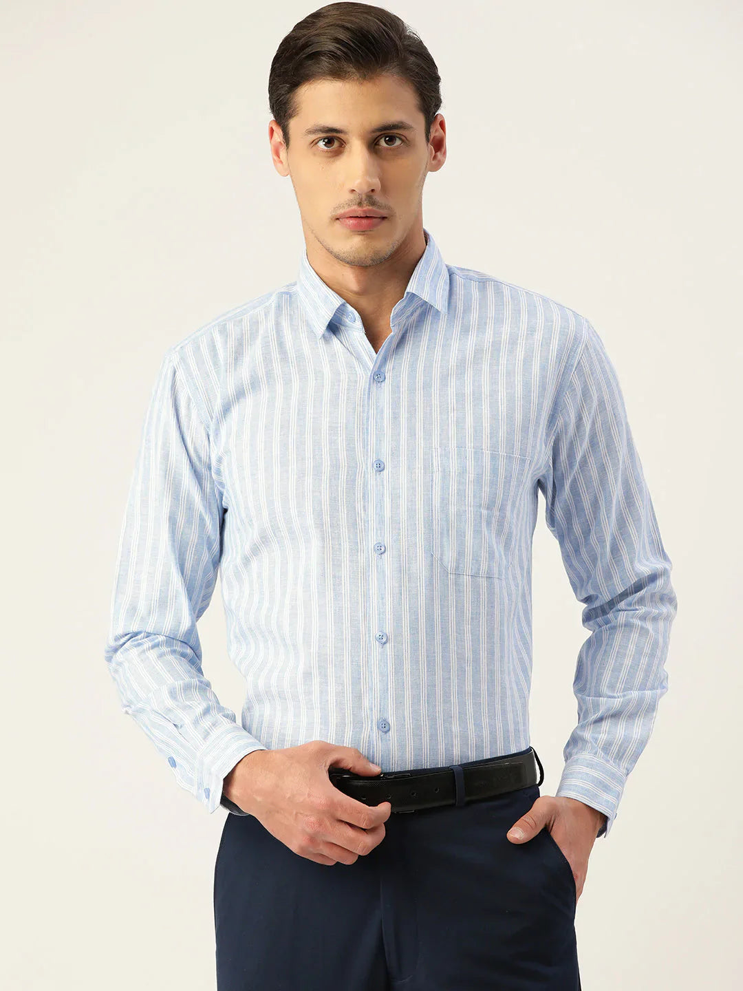 Jainish Men's Cotton Striped Formal Shirts ( SF 795Light-Blue )