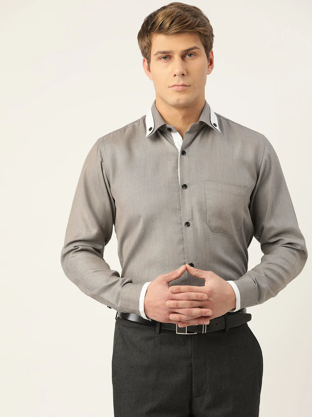 Jainish Men's Cotton Solid Formal Shirts ( SF 796Charcoal )