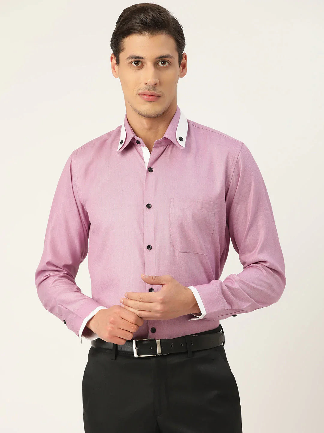 Jainish Men's Cotton Solid Formal Shirts ( SF 796Purple )