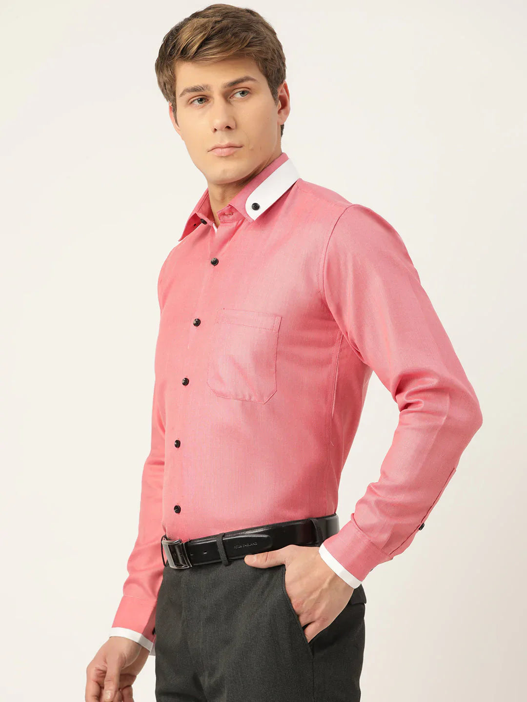 Jainish Men's Cotton Solid Formal Shirts ( SF 796Red )