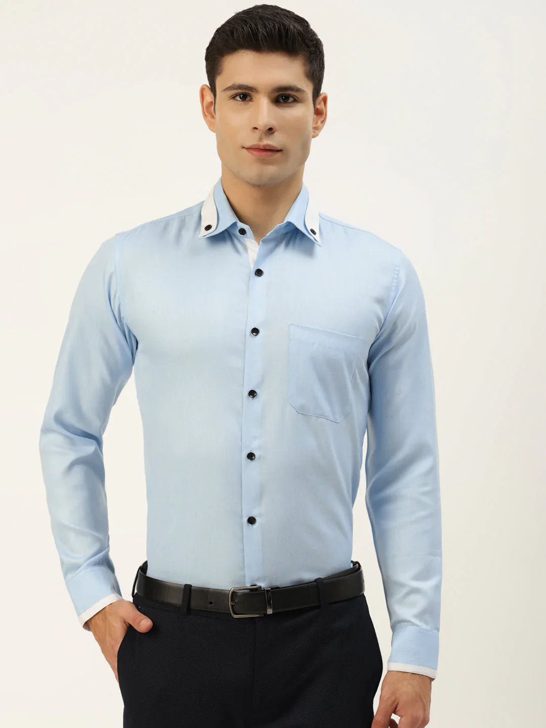 Jainish Men's Cotton Solid Formal Shirts ( SF 796Sky )