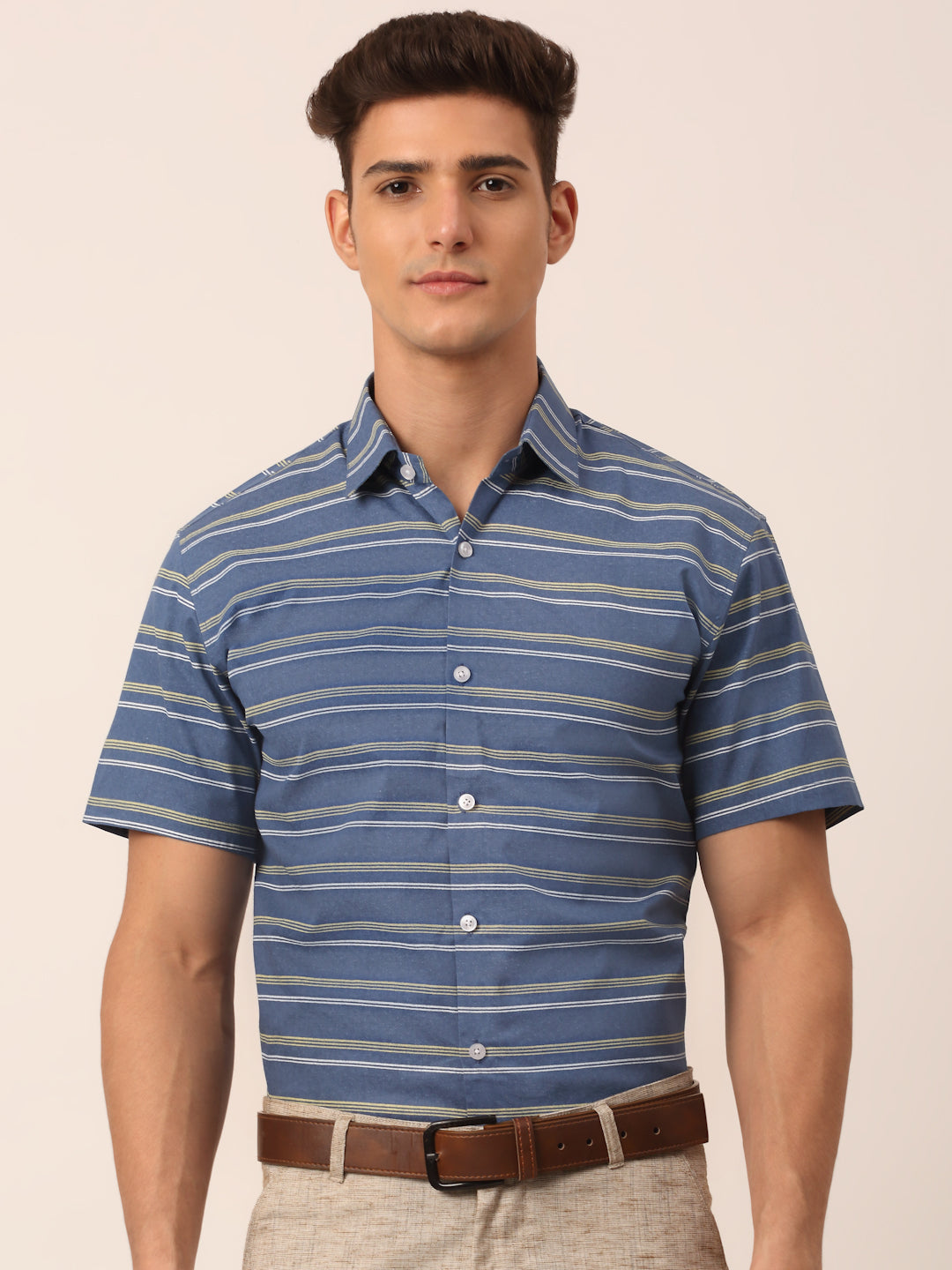 Mens Premium Cotton Striped Half Sleeve Crew Neck T-Shirts