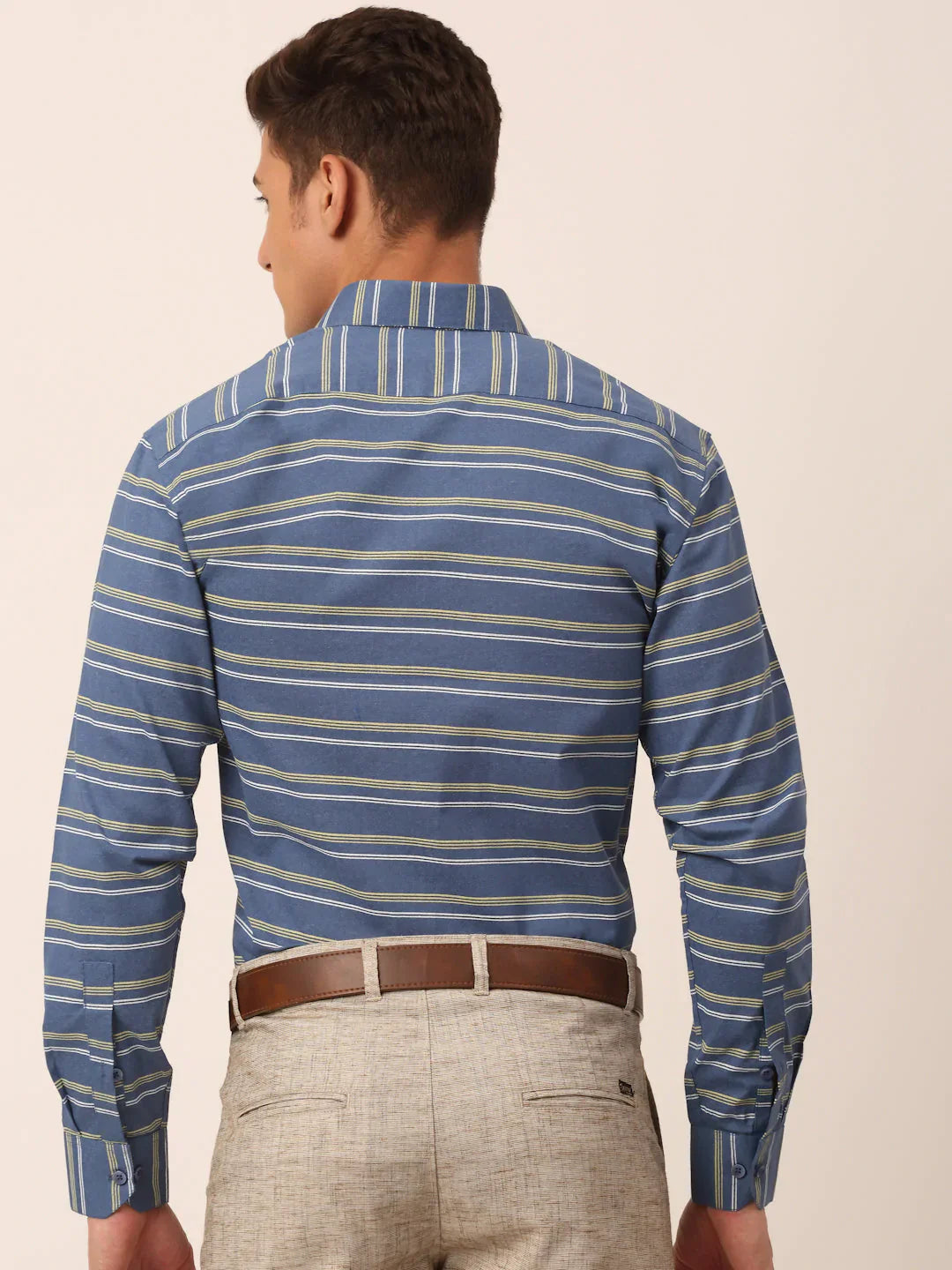 Jainish Men's Cotton Striped Formal Shirts ( SF 820Blue )