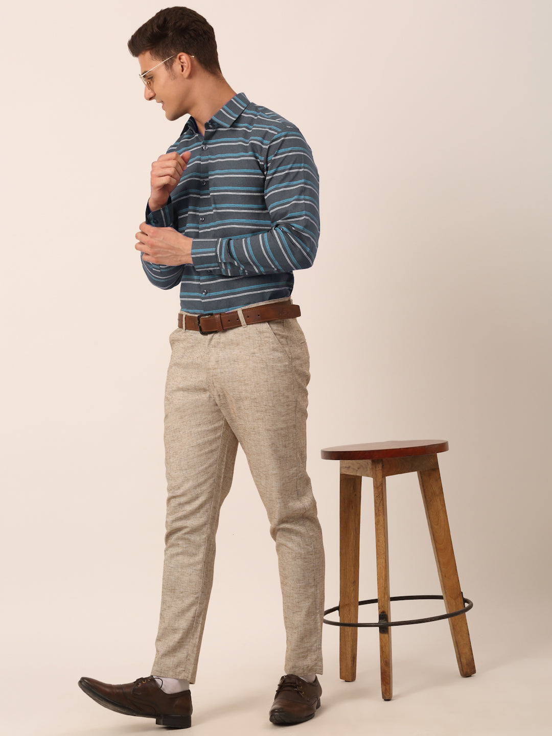 Indian Needle Men's Cotton Striped Formal Shirts