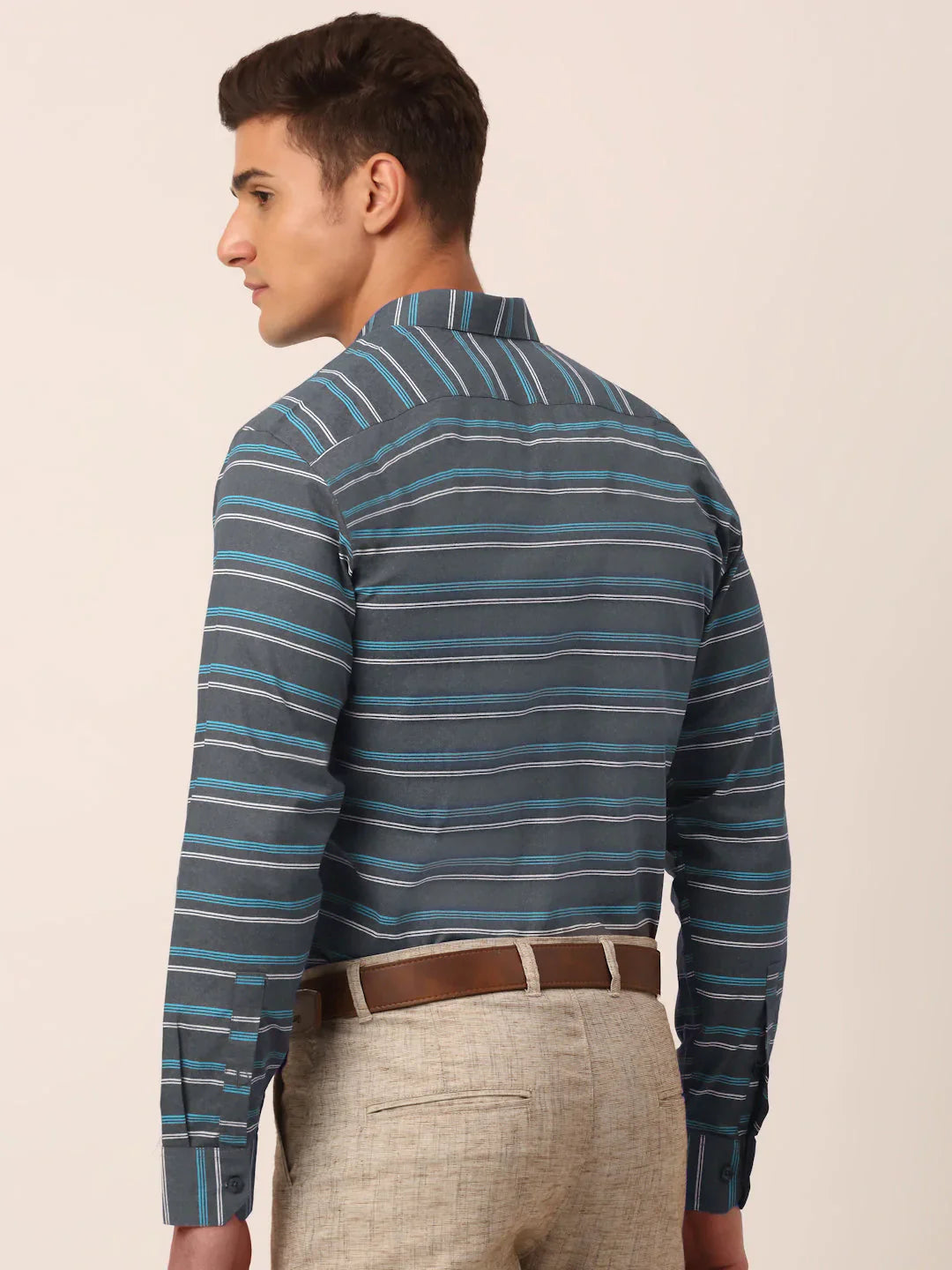 Jainish Men's Cotton Striped Formal Shirts ( SF 820Grey )