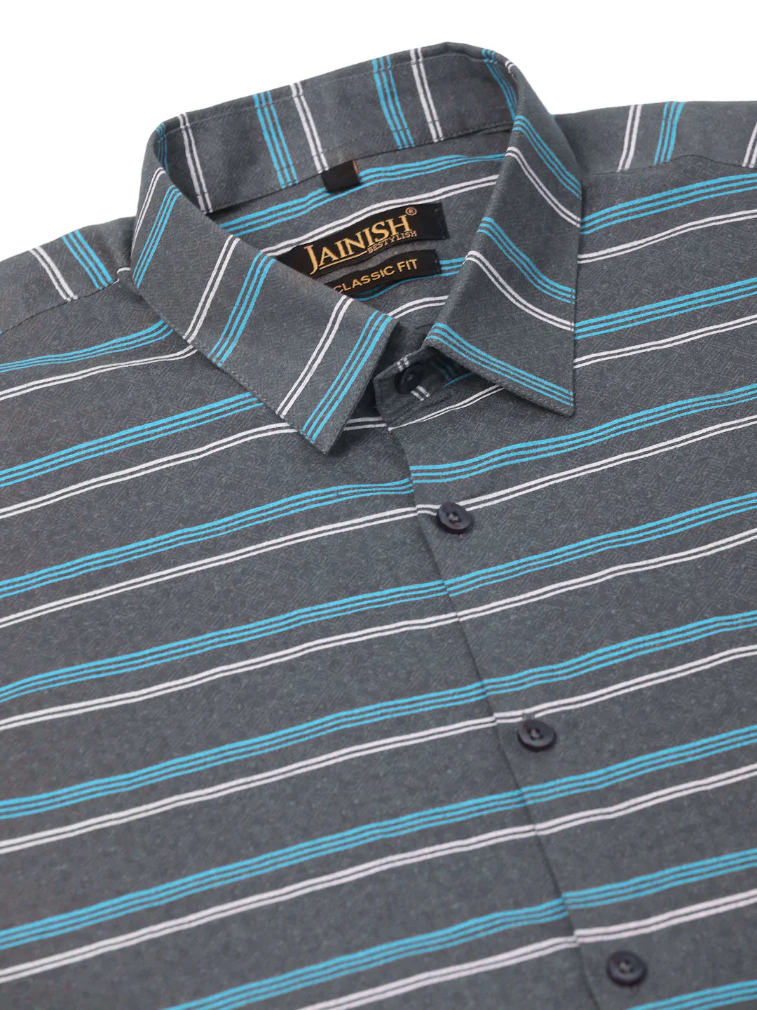 Jainish Men's Cotton Striped Formal Shirts ( SF 820Grey )
