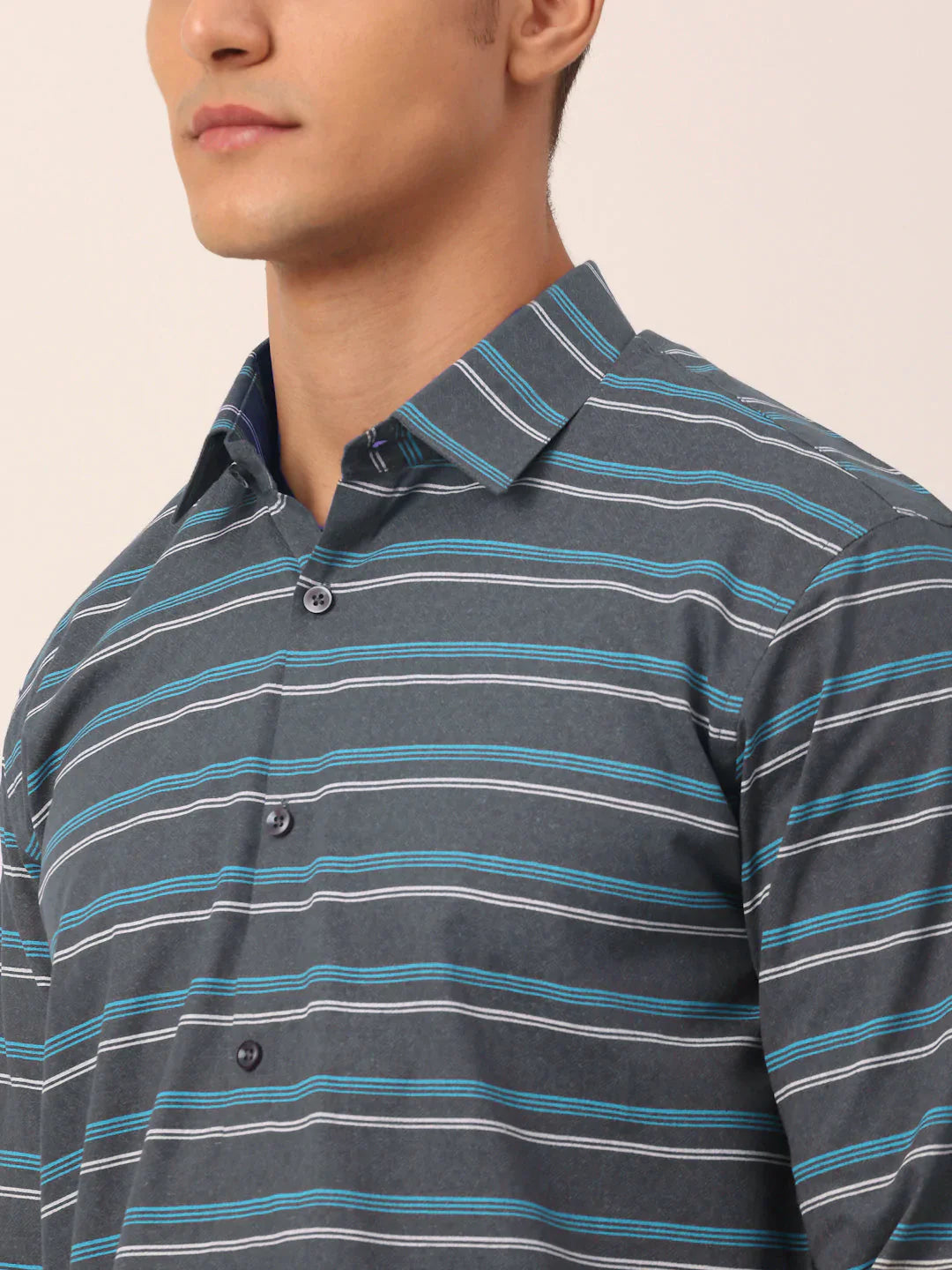 Jainish Men's Cotton Striped Formal Shirts ( SF 820Grey )