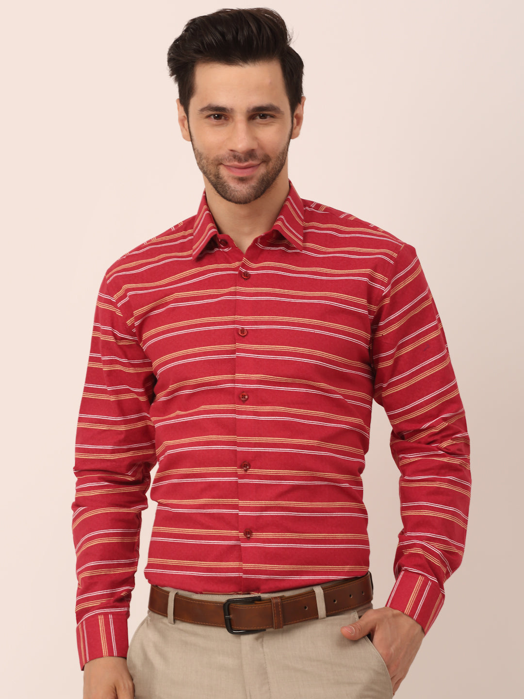 Indian Needle Men's Cotton Striped Formal Shirts