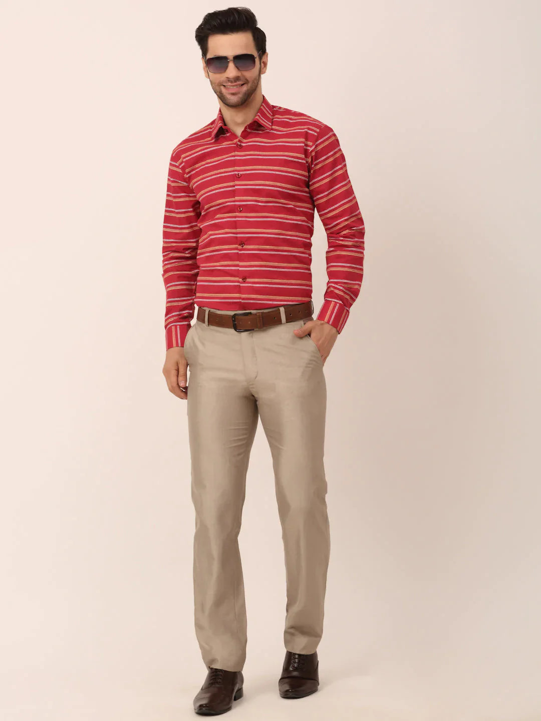Jainish Men's Cotton Striped Formal Shirts ( SF 820Maroon )