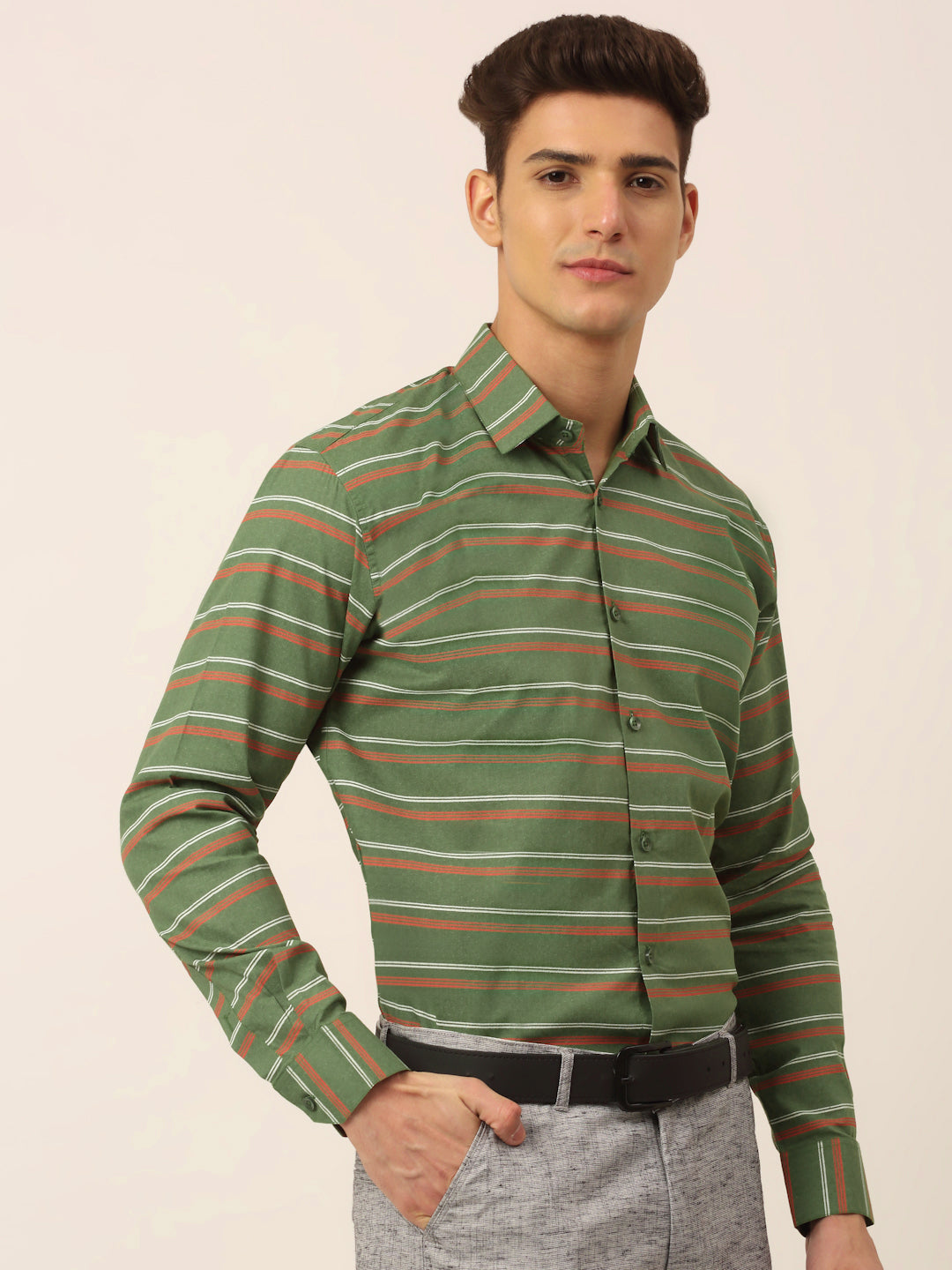 Indian Needle Men's Cotton Striped Formal Shirts