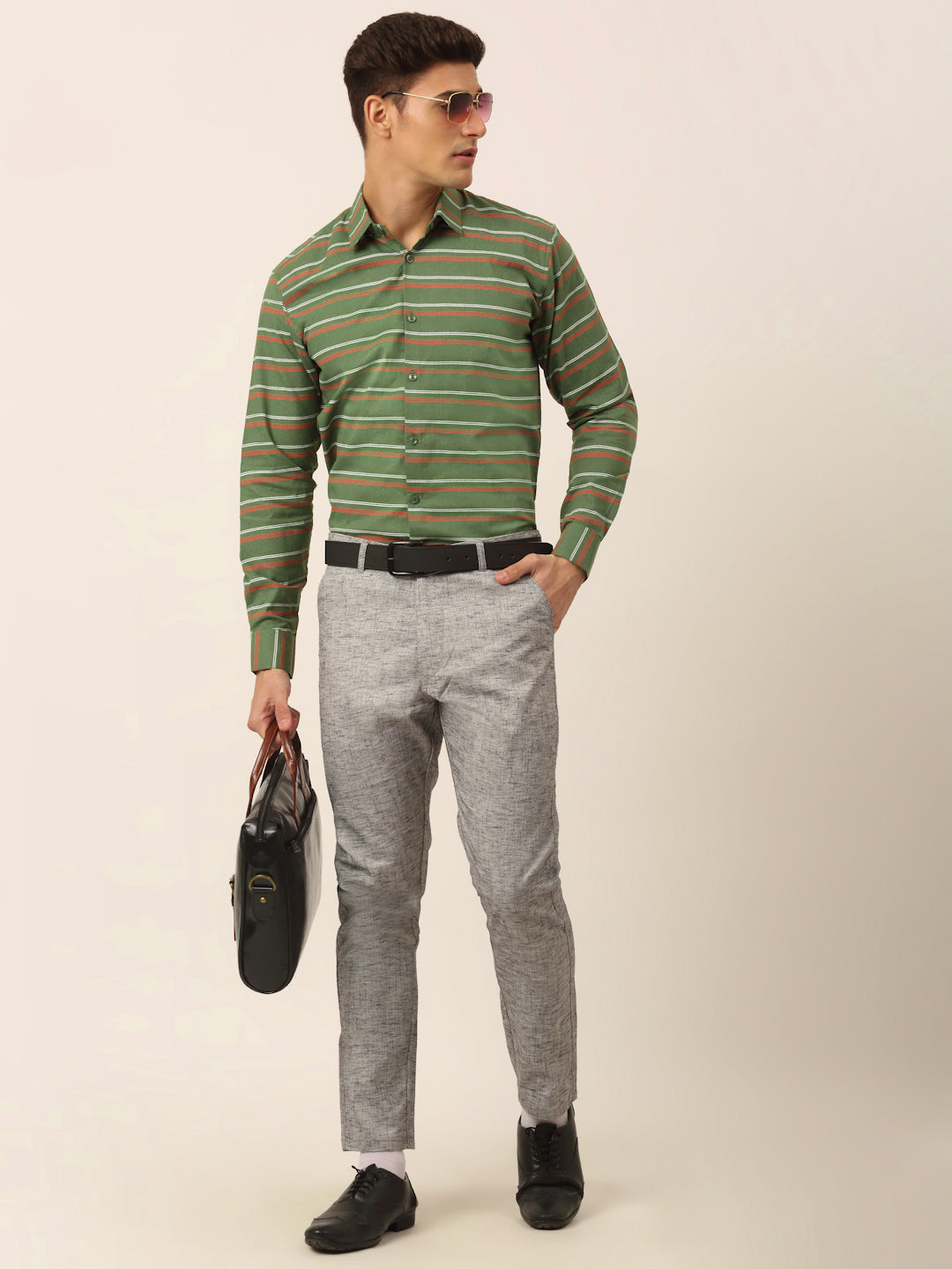 Indian Needle Men's Cotton Striped Formal Shirts