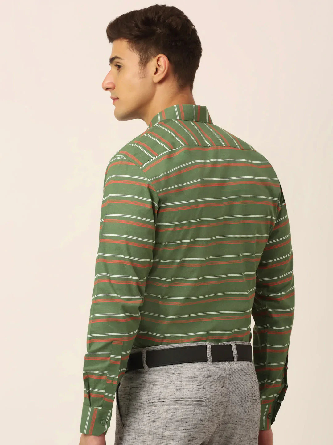 Jainish Men's Cotton Striped Formal Shirts ( SF 820Olive )