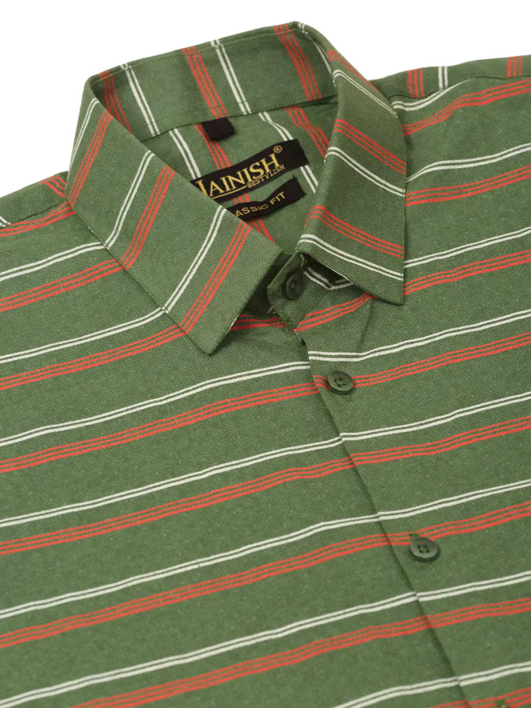 Jainish Men's Cotton Striped Formal Shirts ( SF 820Olive )