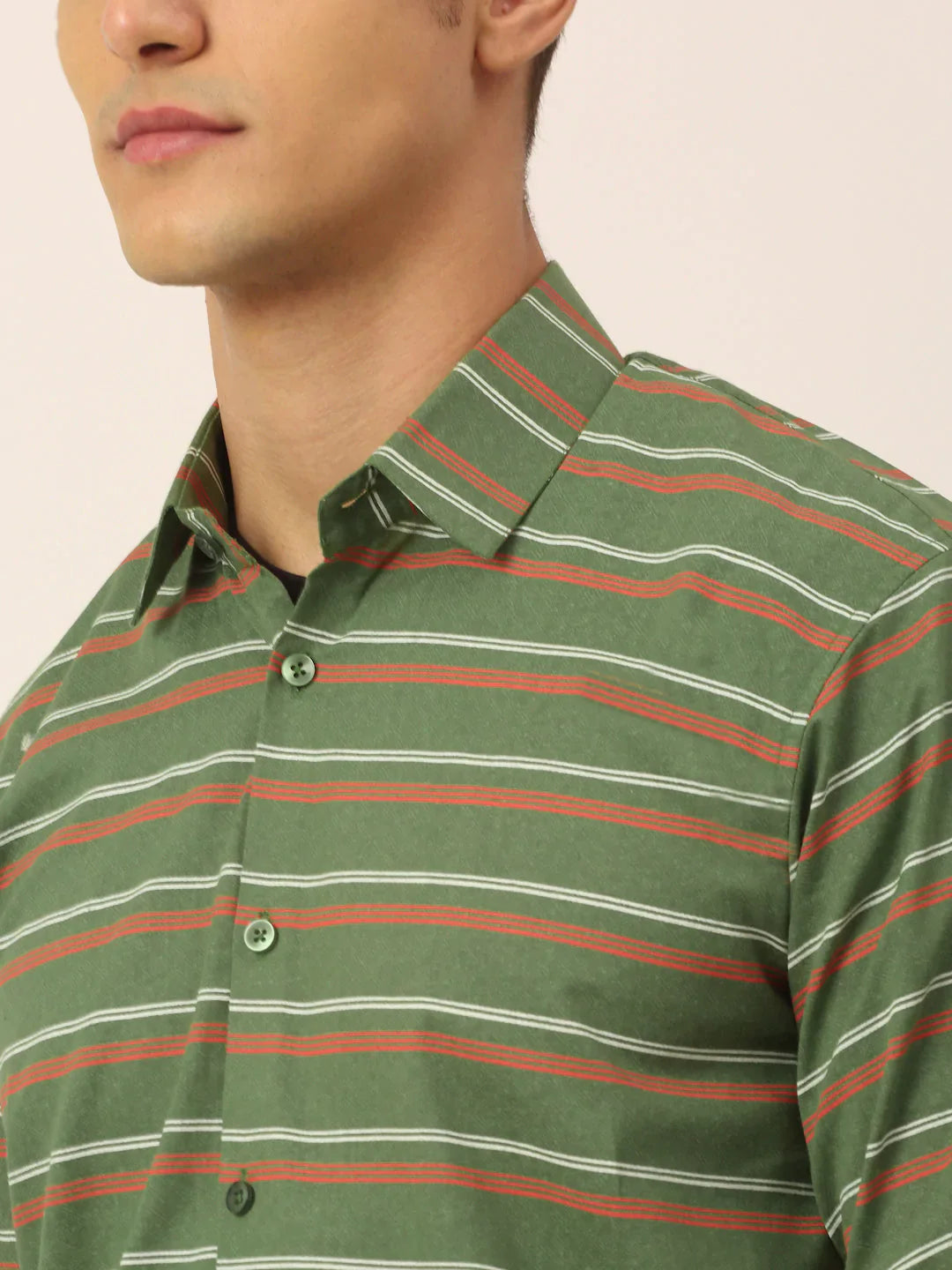 Jainish Men's Cotton Striped Formal Shirts ( SF 820Olive )